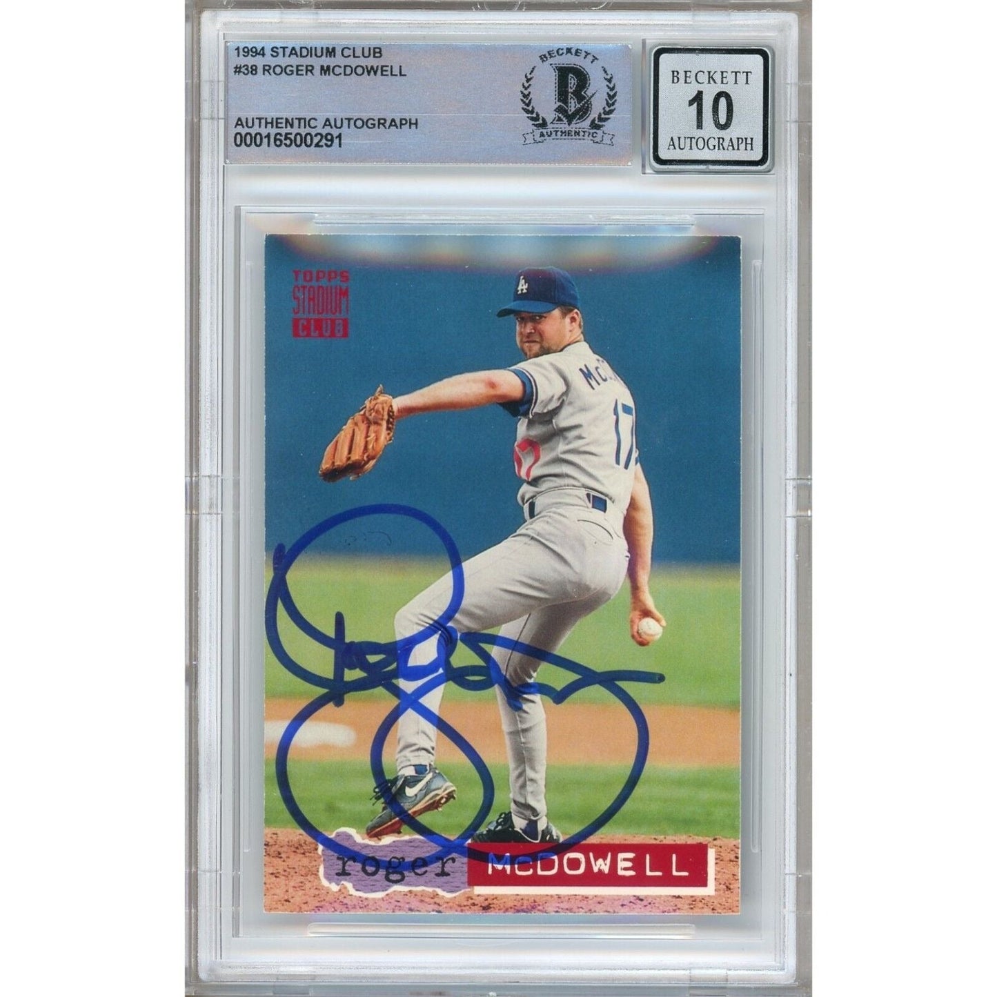 Roger McDowell Los Angeles Dodgers Signed 1994 Stadium Club Card BGS Auto 10 Graded