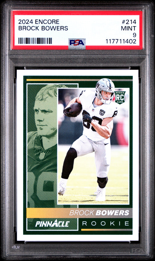 Graded 2024 Panini Encore Brock Bowers #214 Rookie RC Football Card PSA 9 Mint