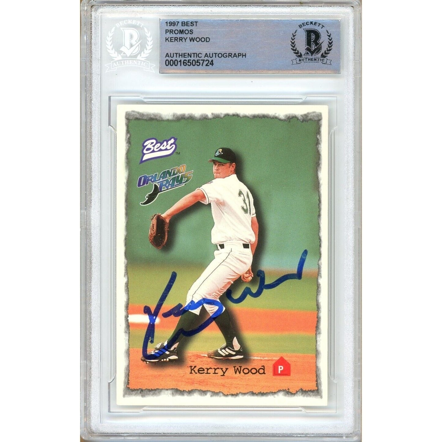 1997 Best Prospects Promo — Kerry Wood Chicago Cubs Autographed Trading Card — Beckett Authentication