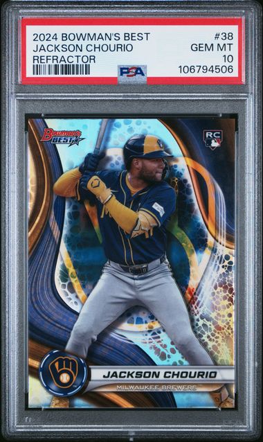 Graded 2024 Topps Bowmans Best Refractor Jackson Chourio #38 Refractor Rookie RC Baseball Card PSA 10 Gem Mint