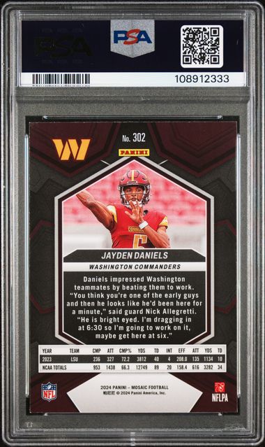 Graded 2024 Mosaic Jayden Daniels #302 Rookie RC Football Card PSA 9 Mint