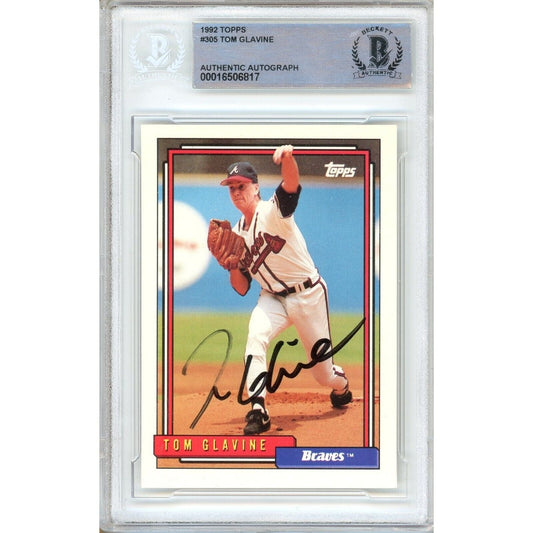 Tom Glavine Atlanta Braves Signed 1992 Topps Baseball Card Beckett Authentic Auto Slab