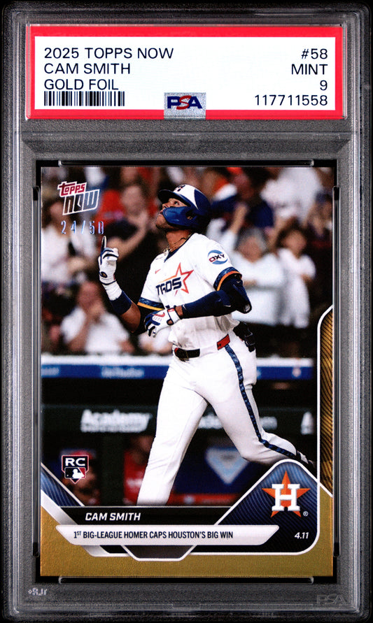 Graded 2025 Topps Now Cam Smith #58 Gold Foil /50 Rookie RC Baseball Card PSA 9 Mint