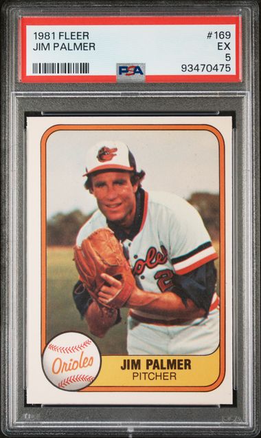 Graded 1981 Fleer Jim Palmer #169 Baseball Card PSA 5 Excellent