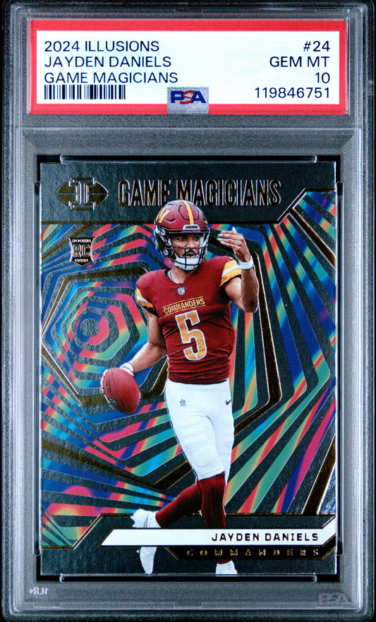 Graded 2024 Panini Illusions Jayden Daniels #24 Game Magicians Rookie RC Football Card PSA 10 Gem Mint - Sport Cards