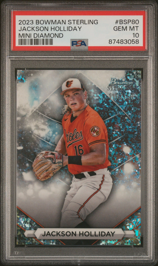 Graded 2023 Topps Bowman Sterling Jackson Holliday #BSP80 Mini Diamond /150 Rookie RC Baseball Card PSA 10 Gem Mint