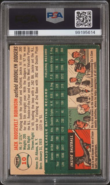 Graded 1954 Topps Jackie Robinson #JACKIE Baseball Card PSA 3.5 Very Good+