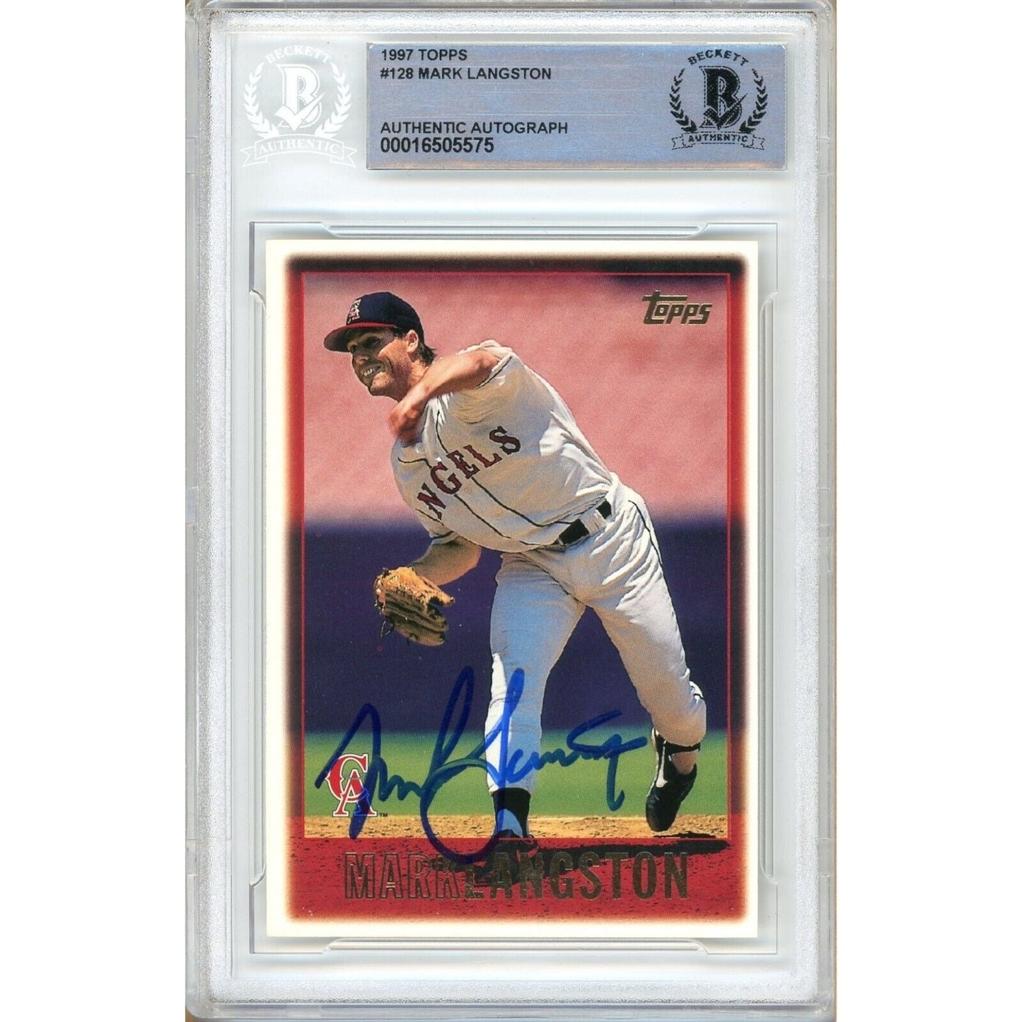 Mark Langston LA Angels Signed 1997 Topps Baseball Card Beckett Authentic Auto Slab