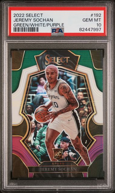 Graded 2022 Panini Select Jeremy Sochan #192 Green/White/Purple Rookie RC Basketball Card PSA 10 Gem Mint - Sport Cards