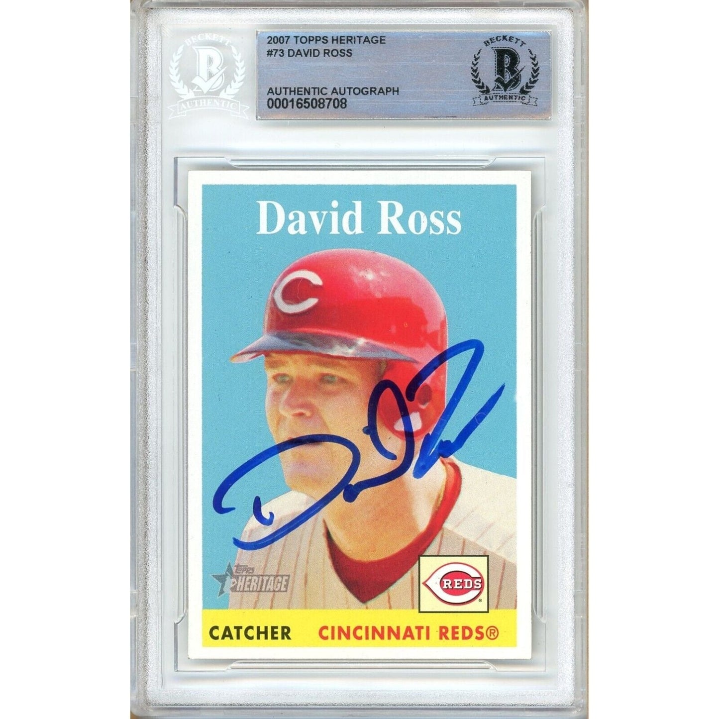 2007 Topps Heritage #73 — David Ross Cincinnati Reds Autographed Trading Card — Beckett Authentication