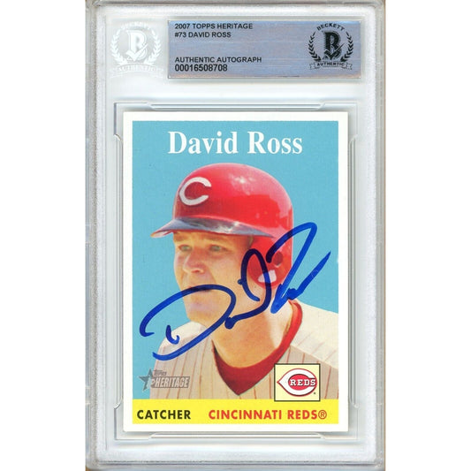 2007 Topps Heritage #73 — David Ross Cincinnati Reds Autographed Trading Card — Beckett Authentication
