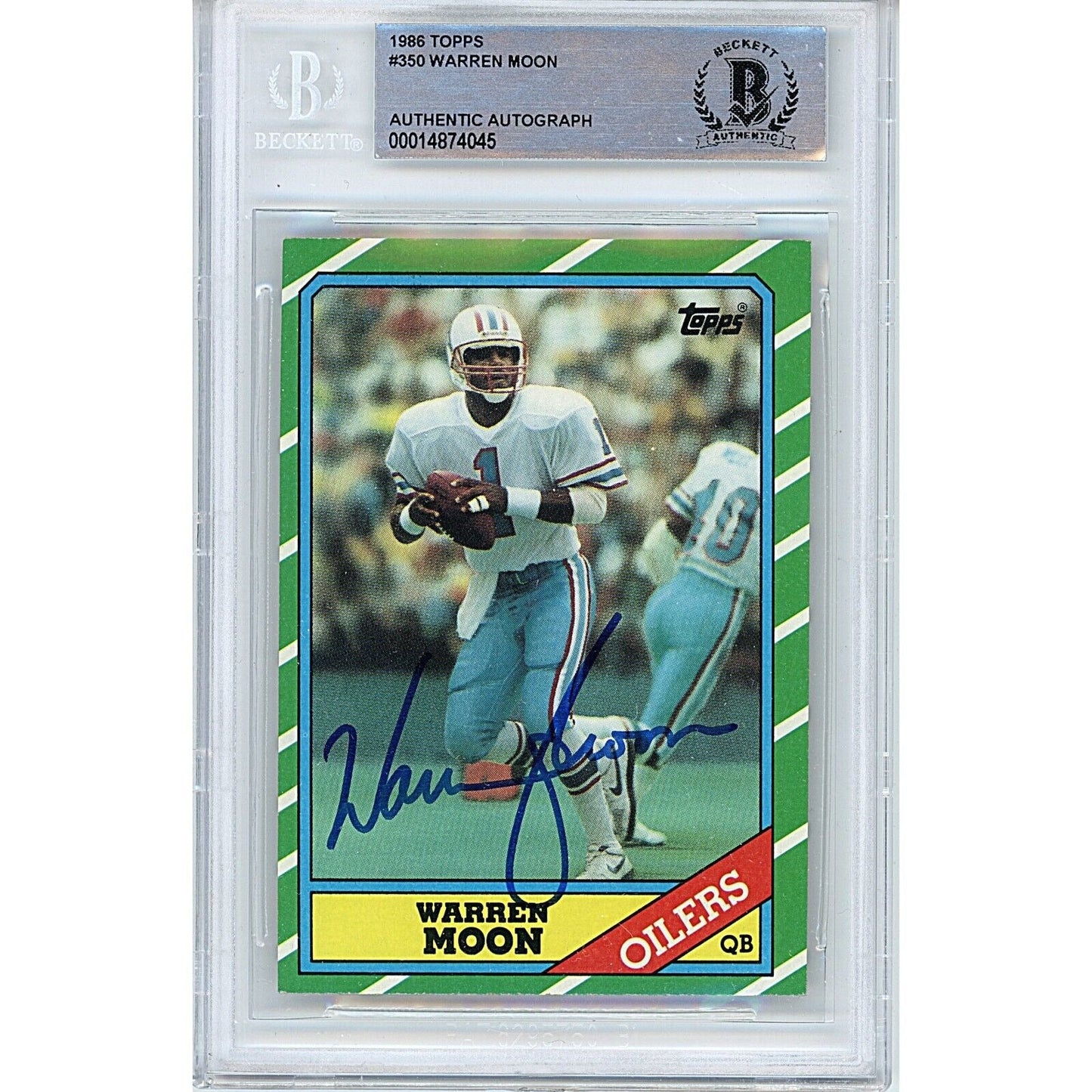 Warren Moon Houston Oilers Signed 1986 Topps Football Card Beckett Authentic Auto Slab