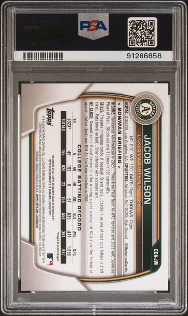 Graded 2023 Topps Bowman Draft Jacob Wilson #CDAJWI Chrome Prospects Auto Rookie RC Baseball Card PSA 10 Gem Mint