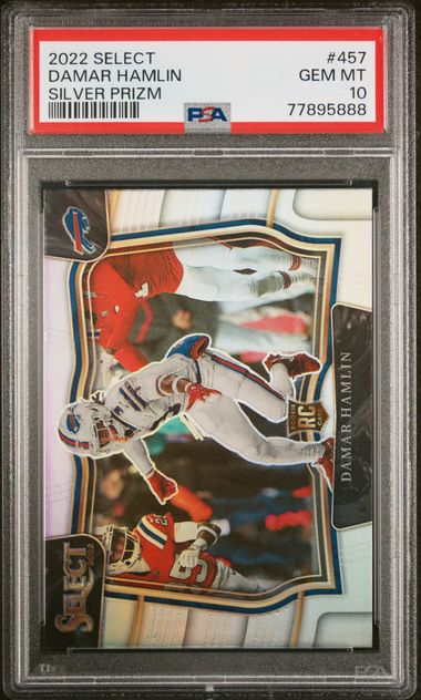 Graded 2022 Panini Select Damar Hamlin #457 Silver Prizm Rookie RC Football Card PSA 10 Gem Mint