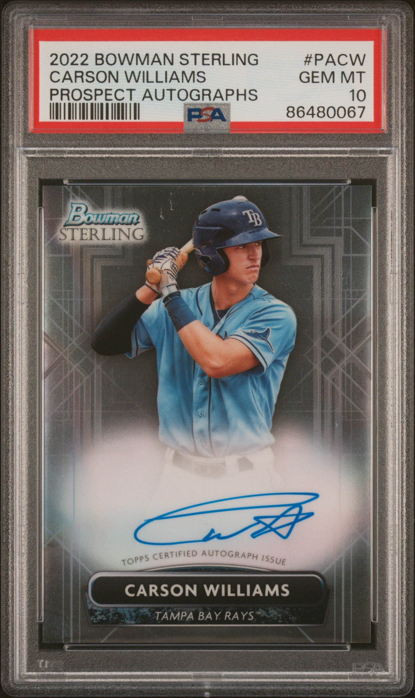 Graded 2022 Topps Bowmans Sterling Carson Williams #PACW Prospects Autographs Rookie RC Baseball Card PSA 10 Gem Mint