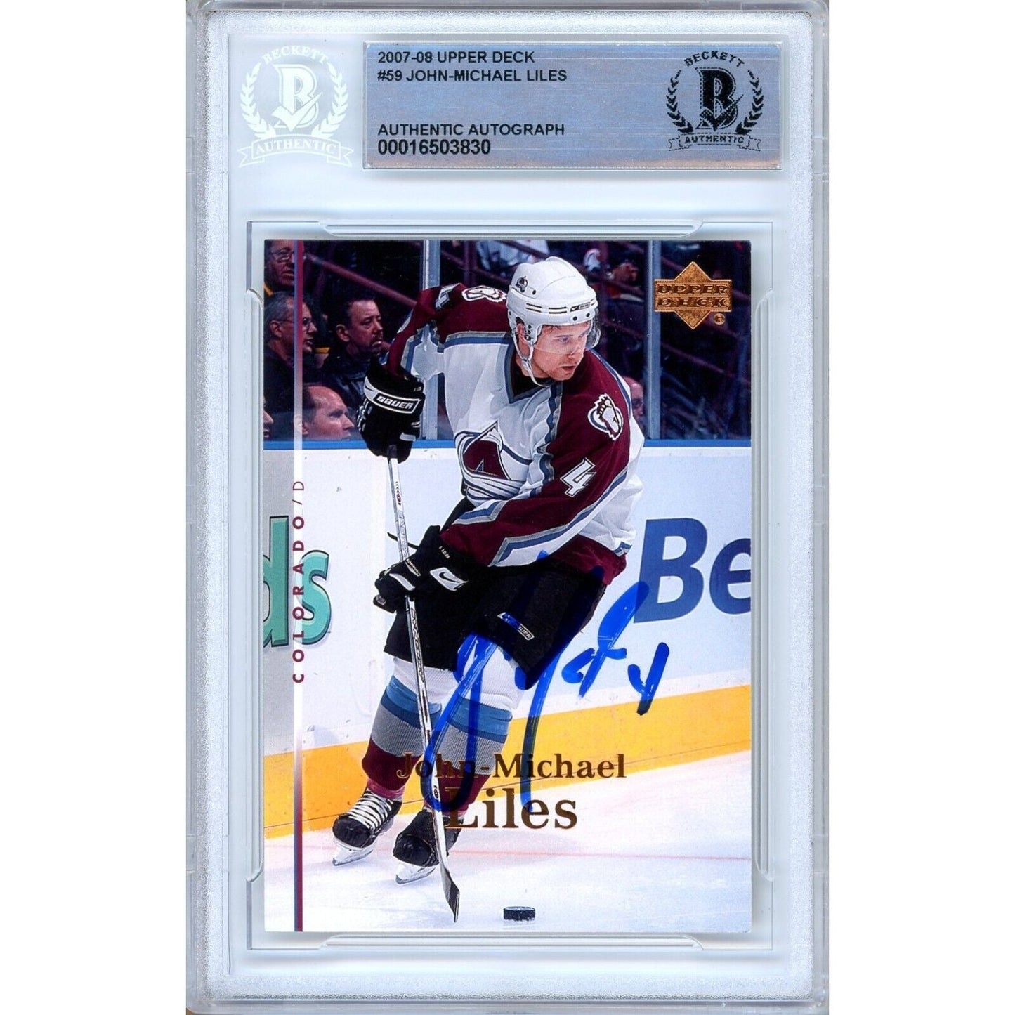 2007-08 Upper Deck #59 — Michael Liles Colorado Avalanche Autographed Trading Card — Beckett Authentication