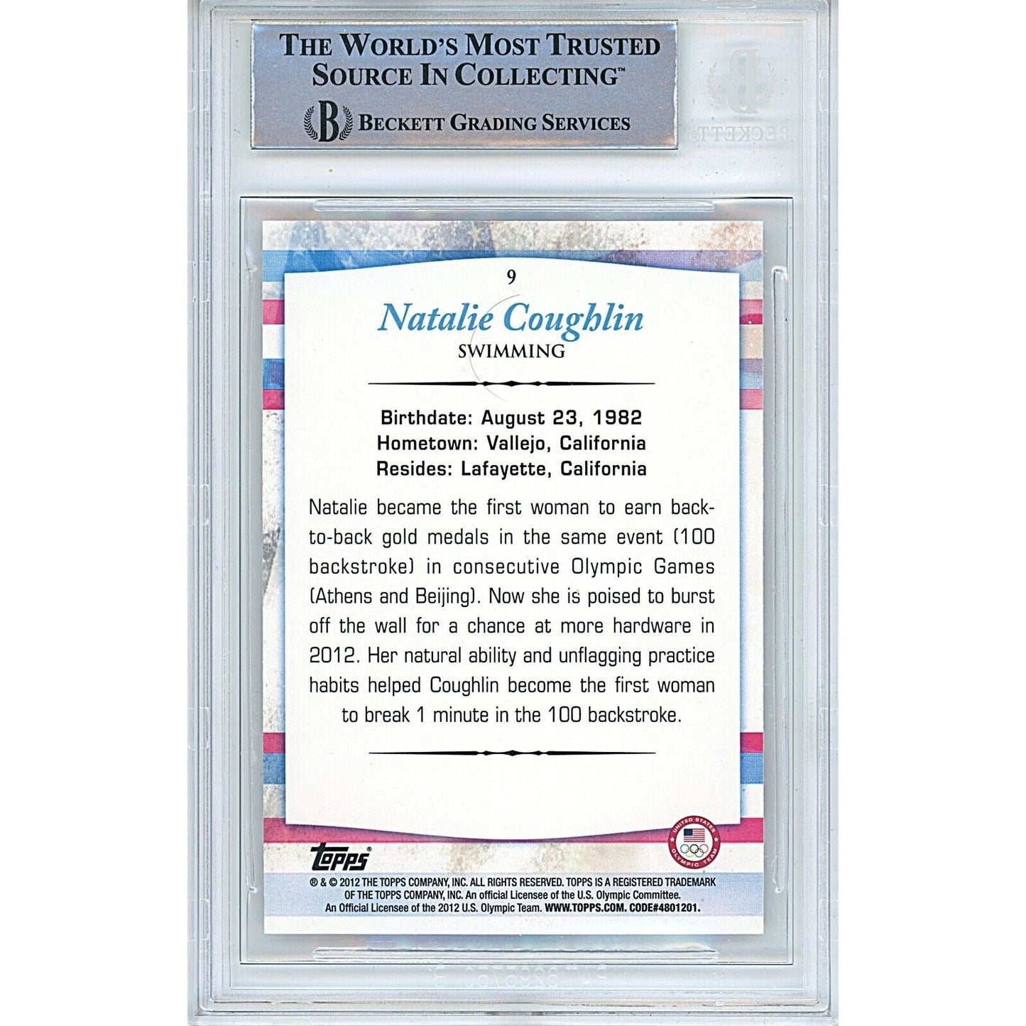 Natalie Coughlin Team USA Signed 2012 Topps US Olympic Swimming Card BAS Auth Auto - Sport Cards