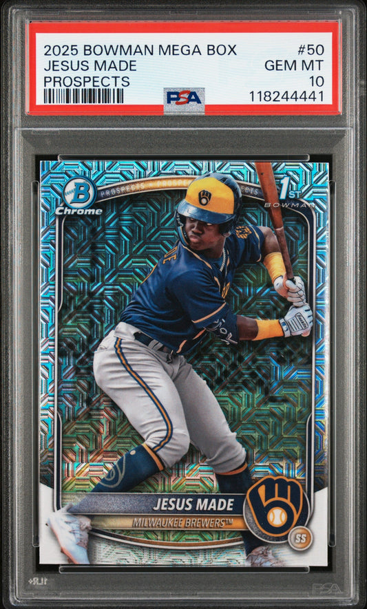 Graded 2025 Topps Bowman Mega Box Jesus Made #50 Prospects Rookie RC Baseball Card PSA 10 Gem Mint