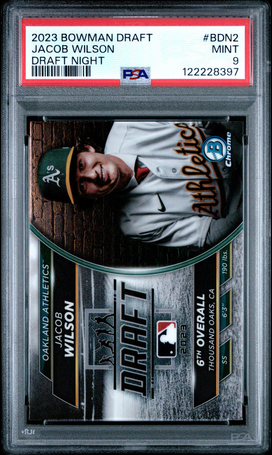 Graded 2023 Topps Bowman Draft Jacob Wilson #BDN2 Draft Night Rookie RC Baseball Card PSA 9 Mint