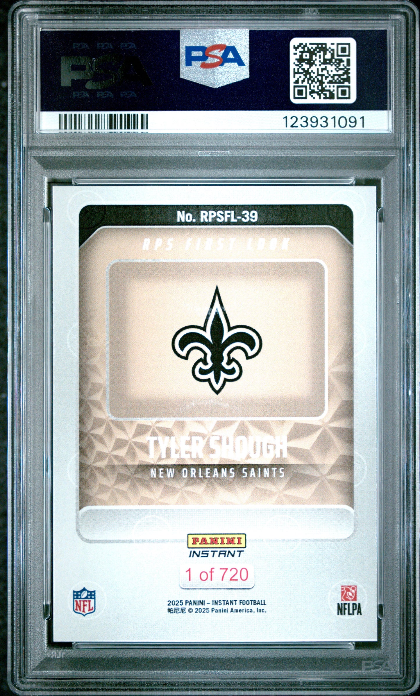 Graded 2025 Panini Instant Tyler Shough #RPSFL39 RPS First Look Rookie RC Football Card PSA 9 Mint