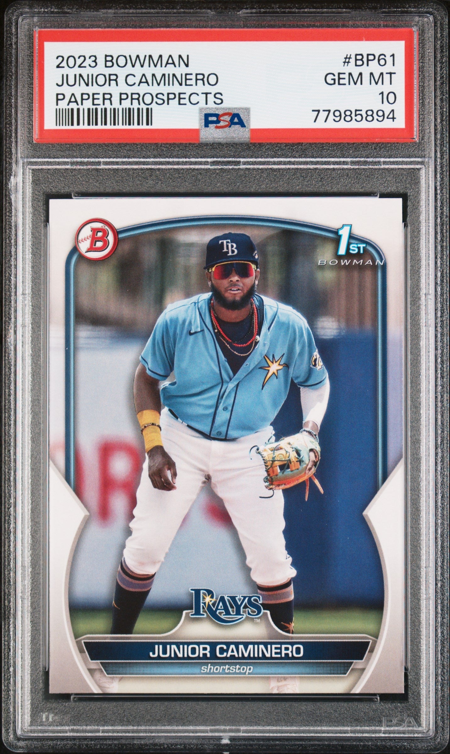 Graded 2023 Topps Bowman Junior Caminero #BP61 Paper Prospects Rookie RC Baseball Card PSA 10 Gem Mint
