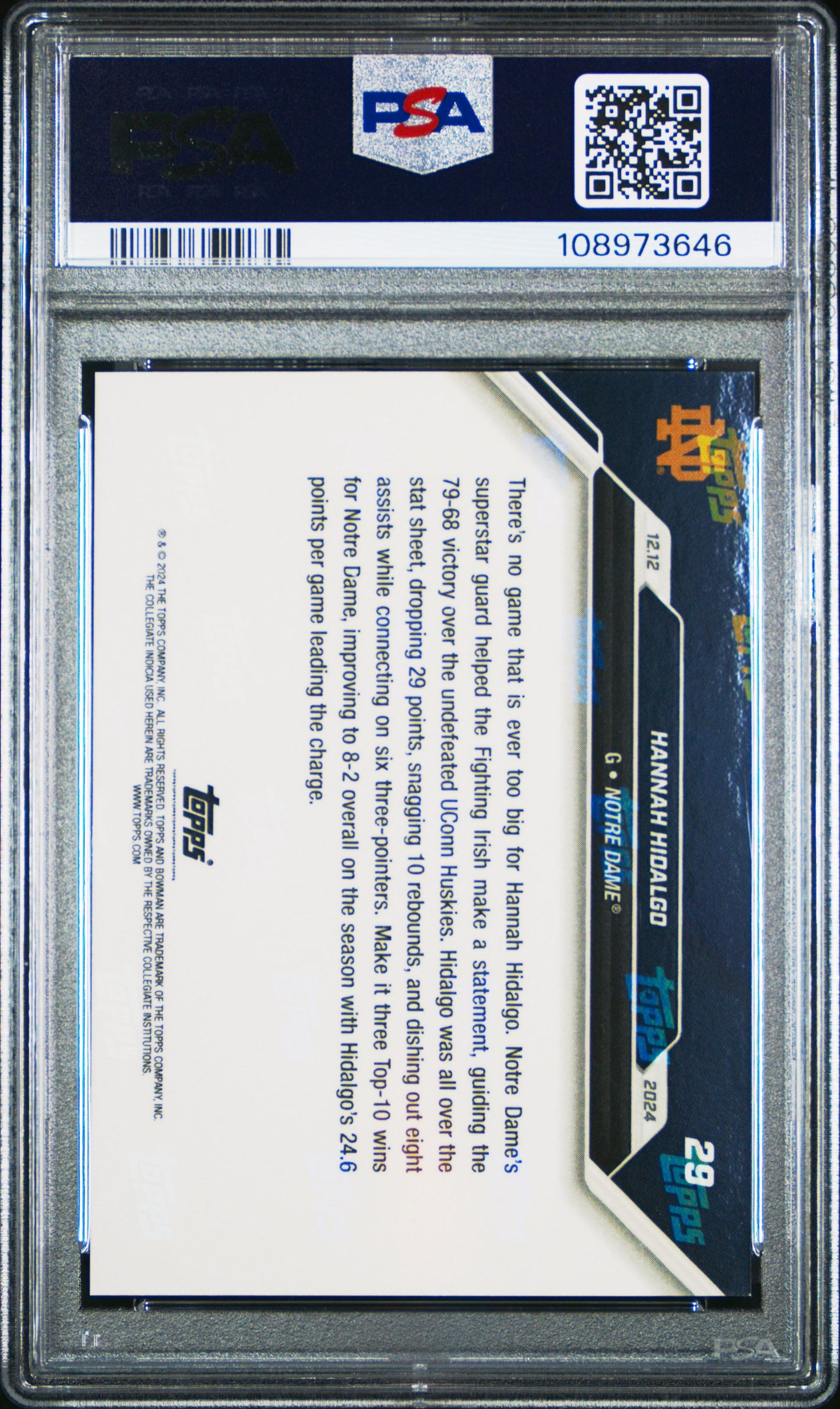 Graded 2024 Topps Bowman U Now Hannah Hidalgo #29 Purple /25 Rookie RC Basketball Card PSA 10 Gem Mint - Sport Cards