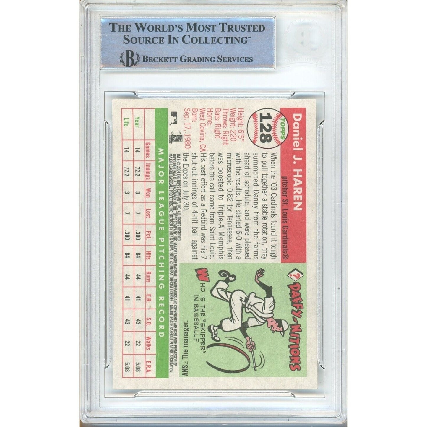 2004 Topps #128 — Dan Haren St Louis Cardinals Autographed Trading Card — Beckett Authentication