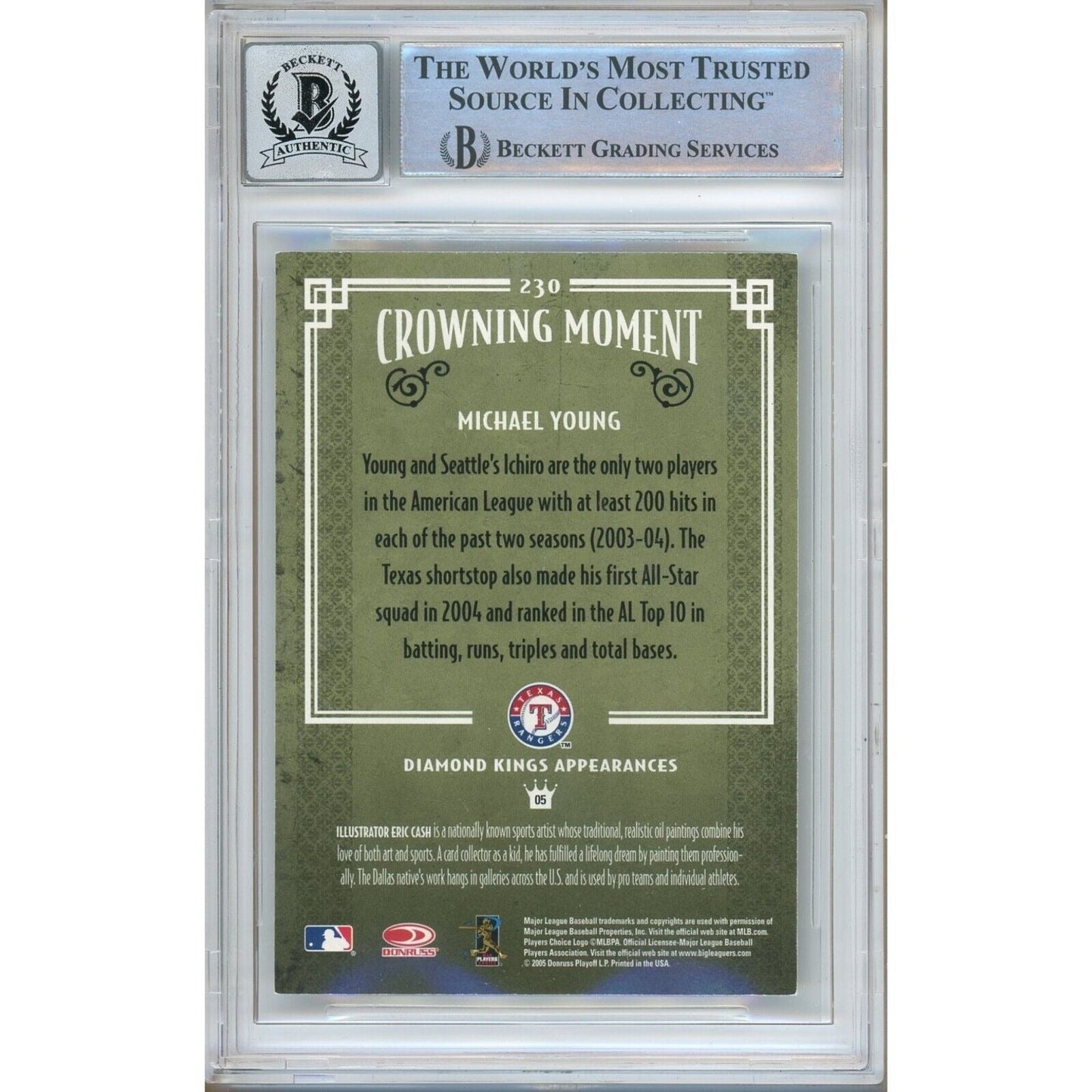 Michael Young Texas Rangers Signed 2005 Diamond Kings Card BAS BGS Auto 10 Graded