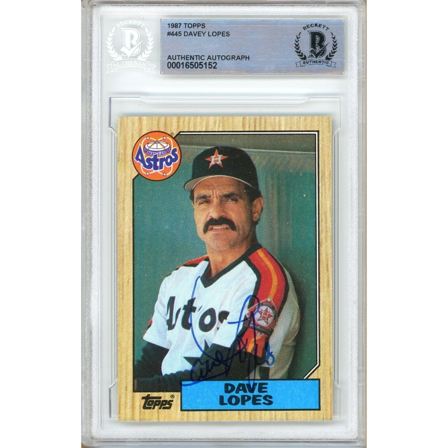 1987 Topps #445 — Davey Lopes Houston Astros Autographed Trading Card — Beckett Authentication