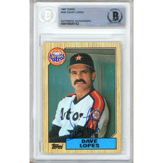 1987 Topps #445 — Davey Lopes Houston Astros Autographed Trading Card — Beckett Authentication