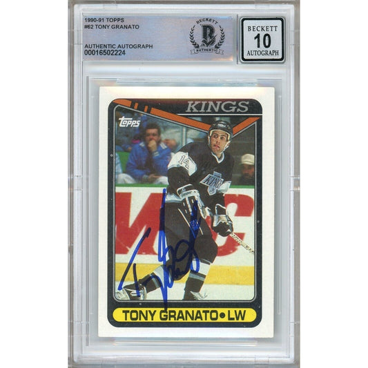 Tony Granato Los Angeles Kings Signed 1990-91 Topps Hockey Card BGS Auto 10 Graded