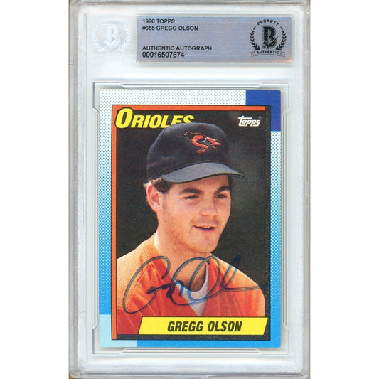 1990 Topps #655 — Gregg Olson Baltimore Orioles Autographed Trading Card — Beckett Authentication