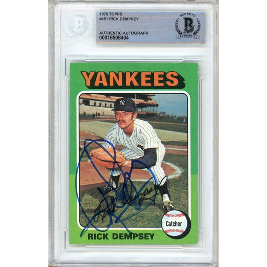 Rick Dempsey New York Yankees Signed 1975 Topps Baseball Card Beckett Auth Auto Slab