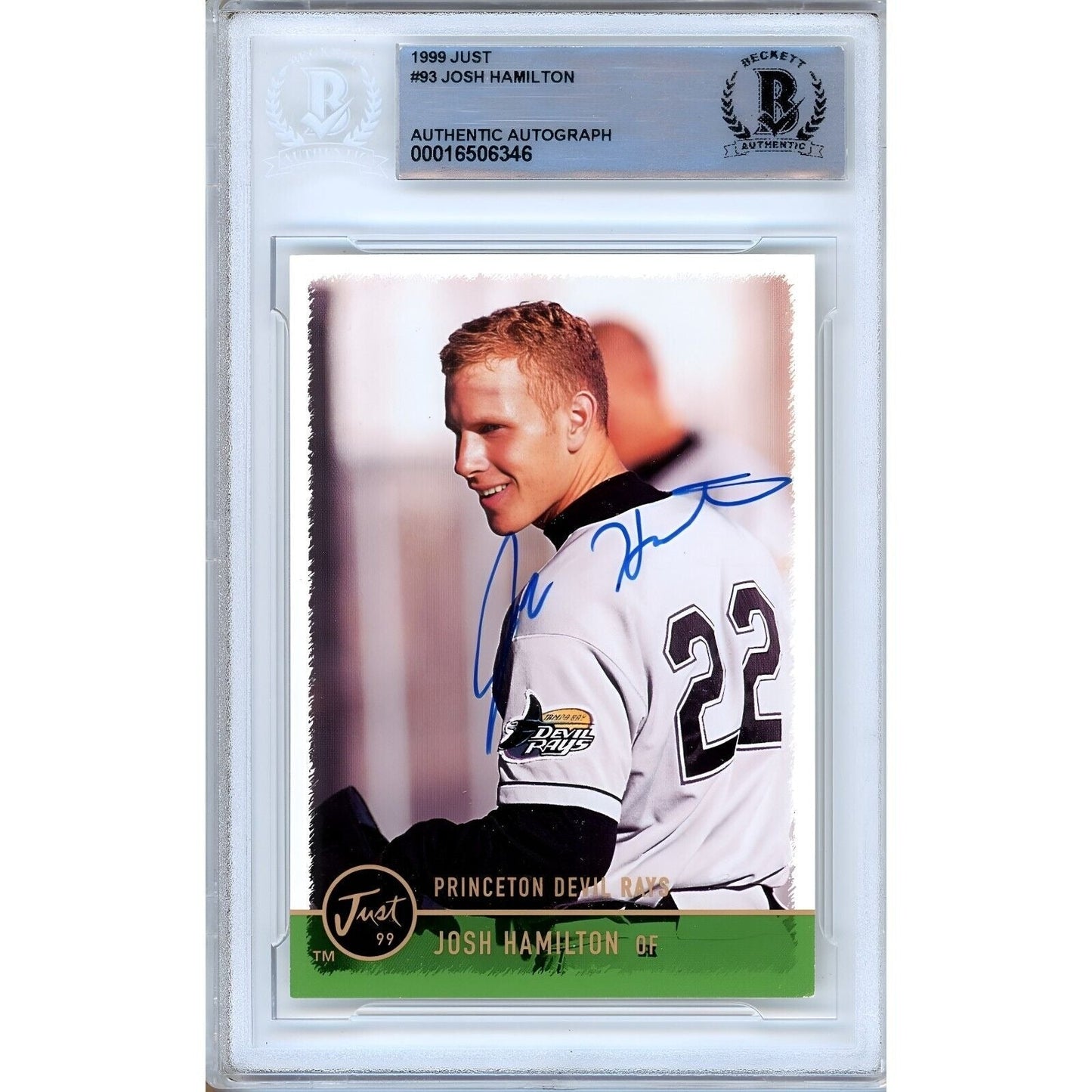 1999 Just Rookies #269 — Josh Hamilton Tampa Bay Rays Autographed Trading Card — Beckett Authentication