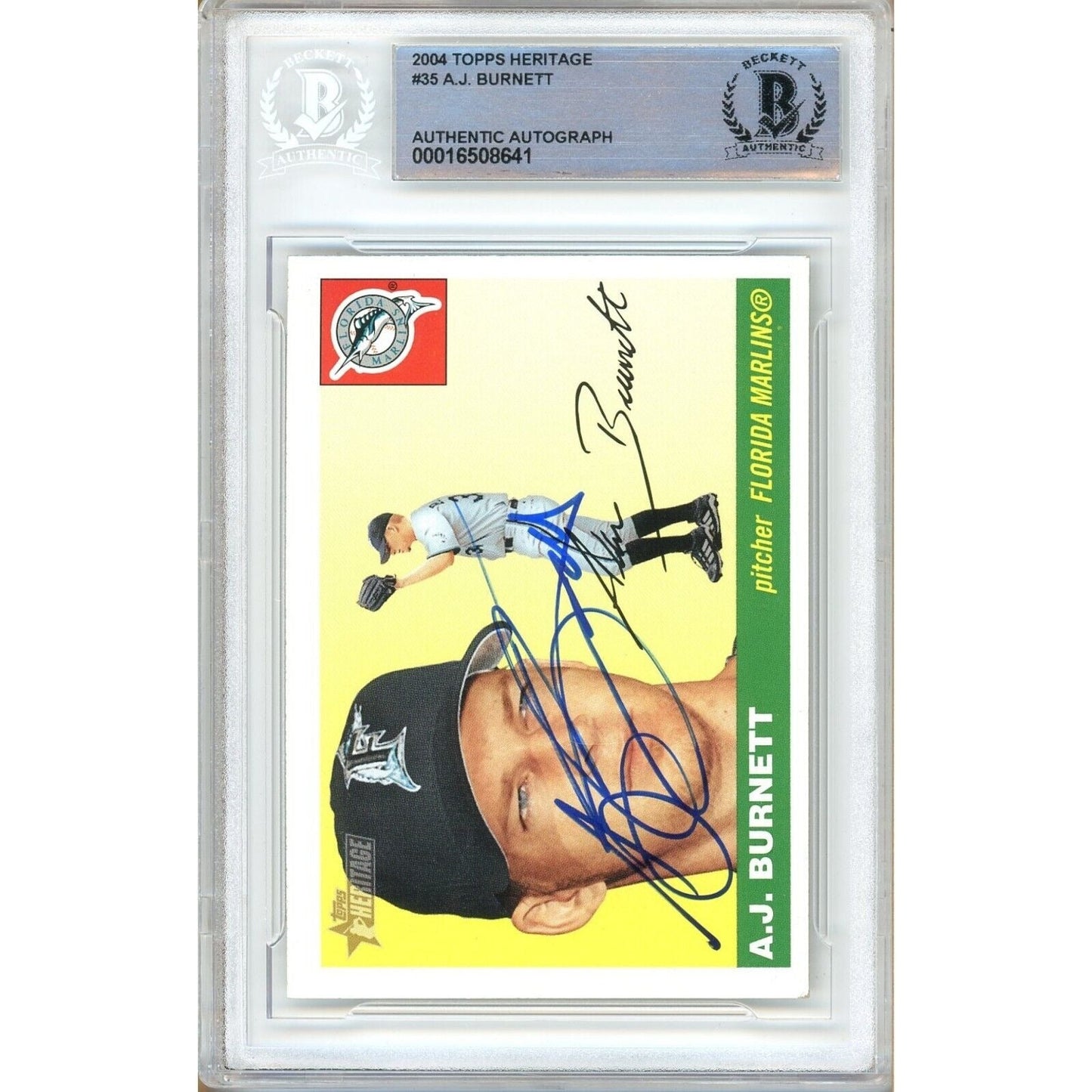 2004 Topps #35 — AJ Burnett Miami Marlins Autographed Trading Card — Beckett Authentication