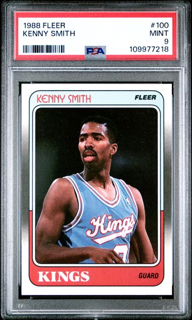 Graded 1988 Fleer Kenny "The Jet" Smith #100 Rookie RC Basketball Card PSA 9 Mint - Sport Cards