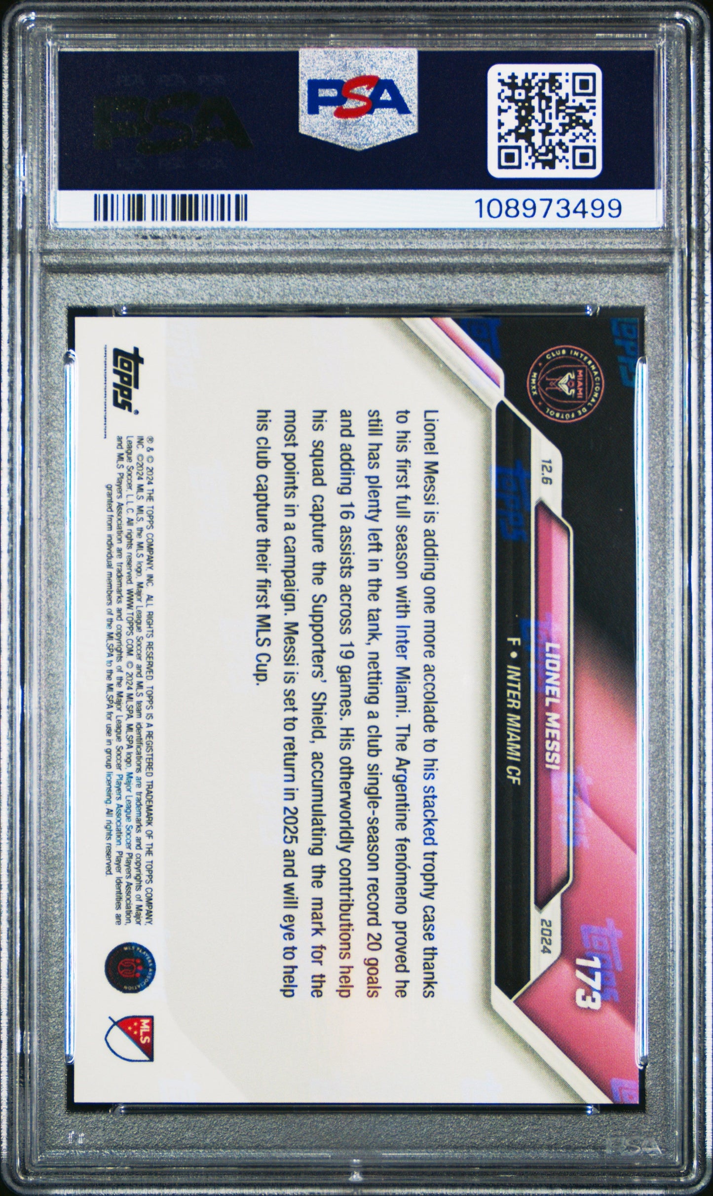 Graded 2024 Topps Now MLS Lionel Messi #173 Blue /49 Soccer Card PSA 10 Gem Mint