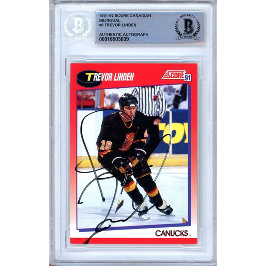Trevor Linden Vancouver Canucks Signed 1991-92 Score Canadian Card Beckett Auth Auto