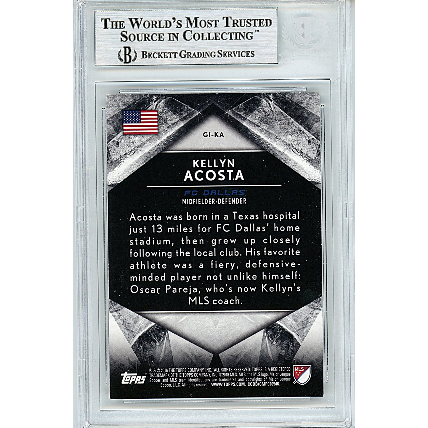 2016 Topps Apex MLS Global Influence — Kellyn Acosta Team USA Autographed Trading Card — Beckett Authentication