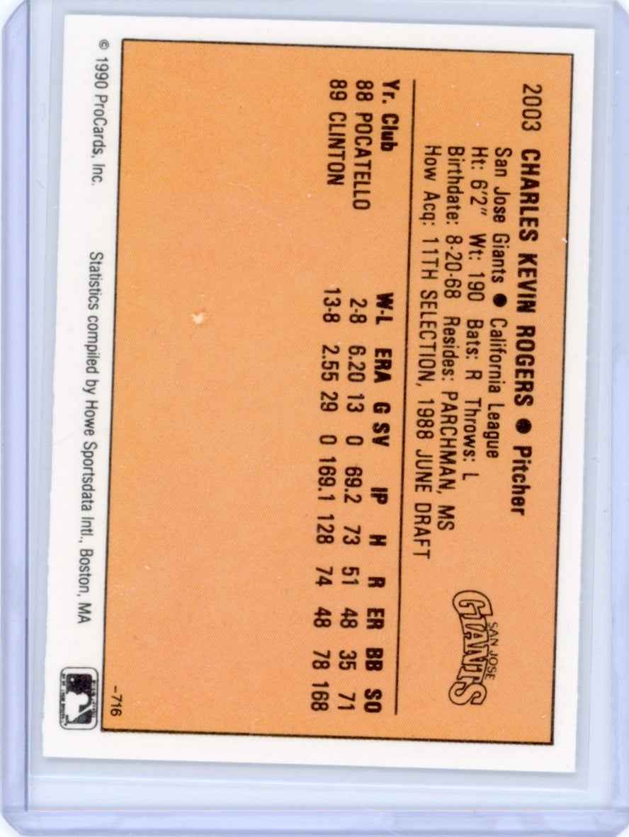 1990 San Jose Giants Procards #2003 Kevin Rogers Card - Sport Cards