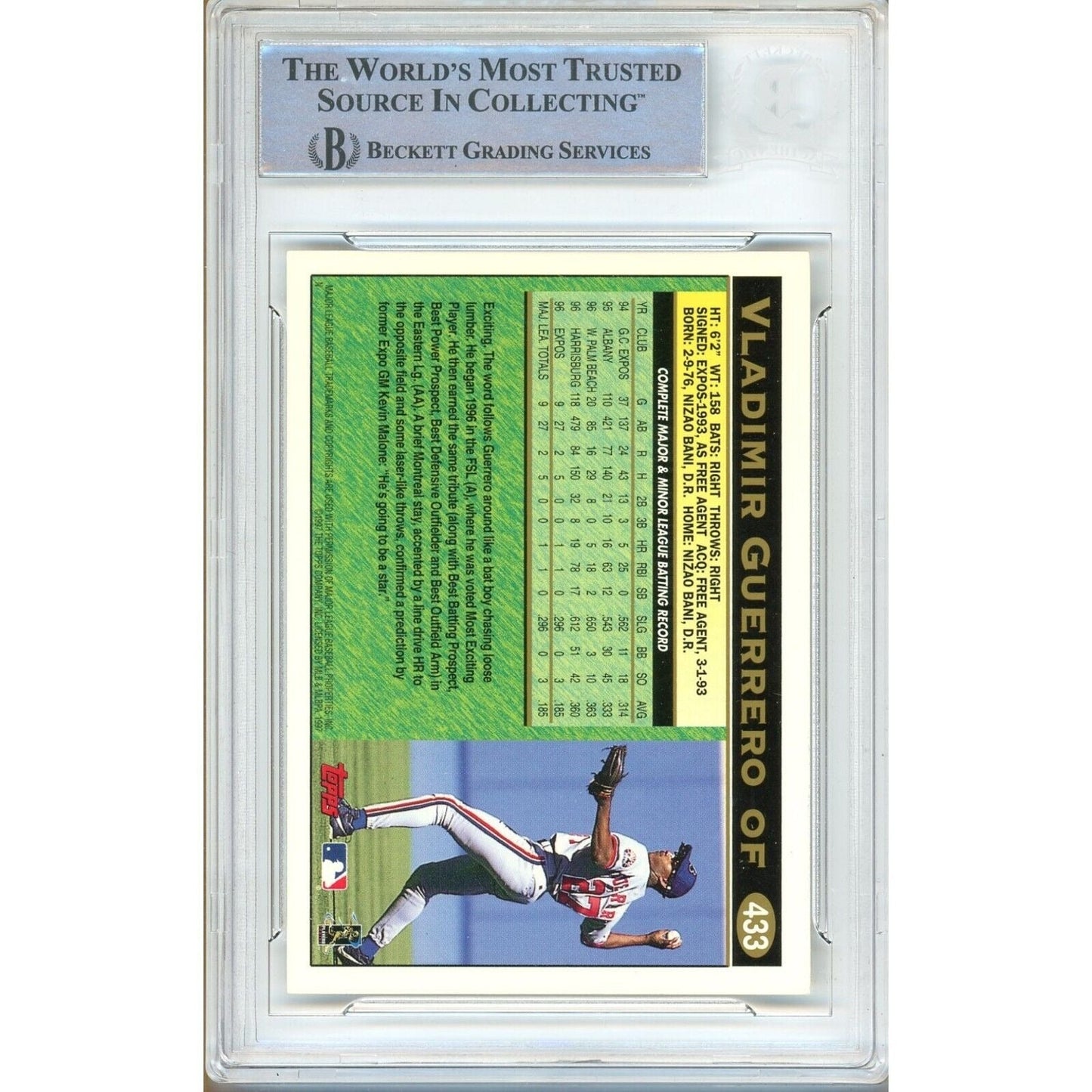 Vladimir Guerrero Montreal Expos Signed 1997 Topps Rookie Card Beckett Auth Auto Slab