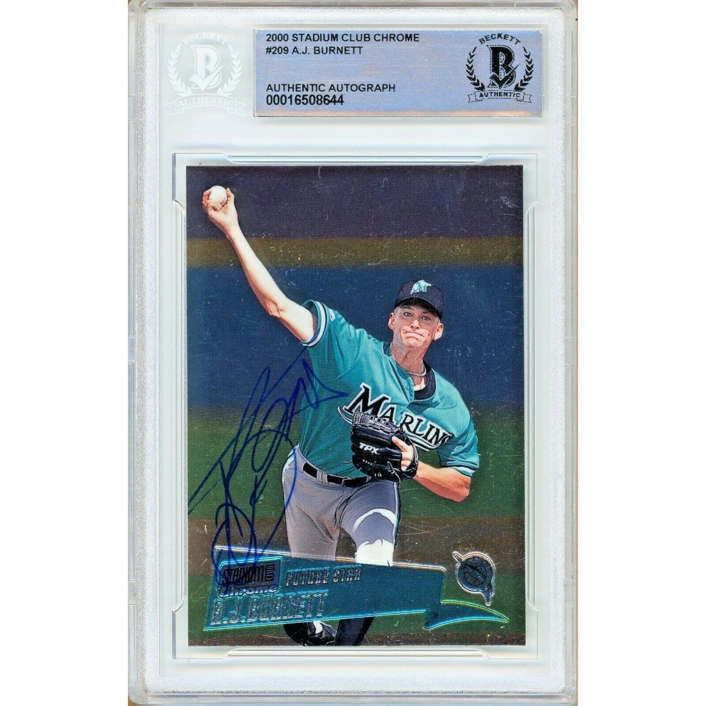 2000 Topps Stadium Club #209 — AJ Burnett Miami Marlins Autographed Trading Card — Beckett Authentication