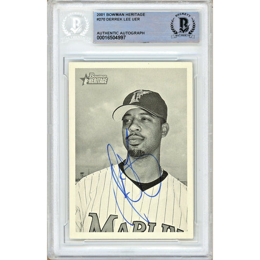 2001 Bowman Heritage #270 — Derrek Lee Miami Marlins Autographed Trading Card — Beckett Authentication