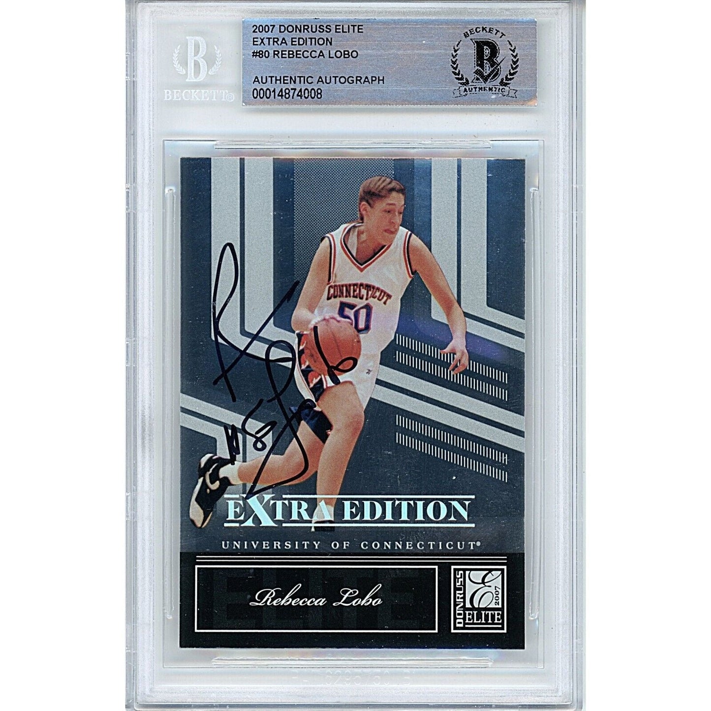 Rebecca Lobo UConn Huskies Signed 2007 Donruss NCAA Basketball Card Beckett Slab