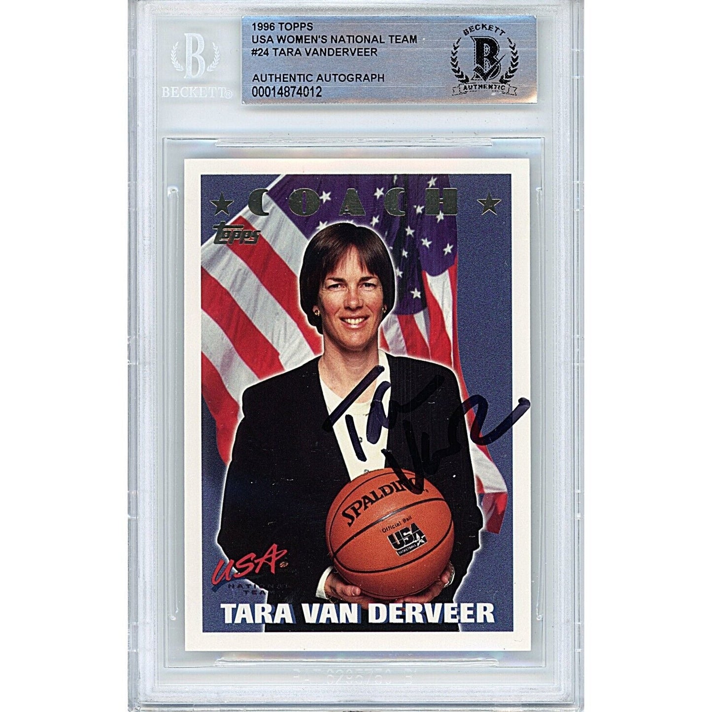 Tara Vanderveer Signed Team USA 1996 Topps Olympics Card Beckett Authentic Auto Slab
