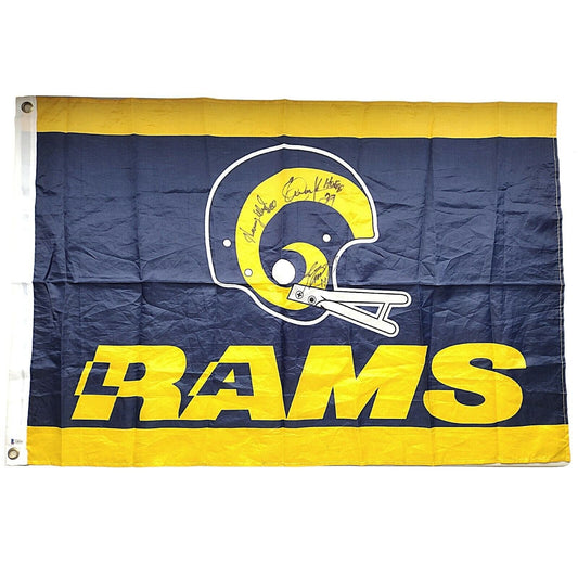 LA Rams Legends Autographed Football Flag Eric Dickerson Jim Everett Henry Ellard — Beckett Authentication