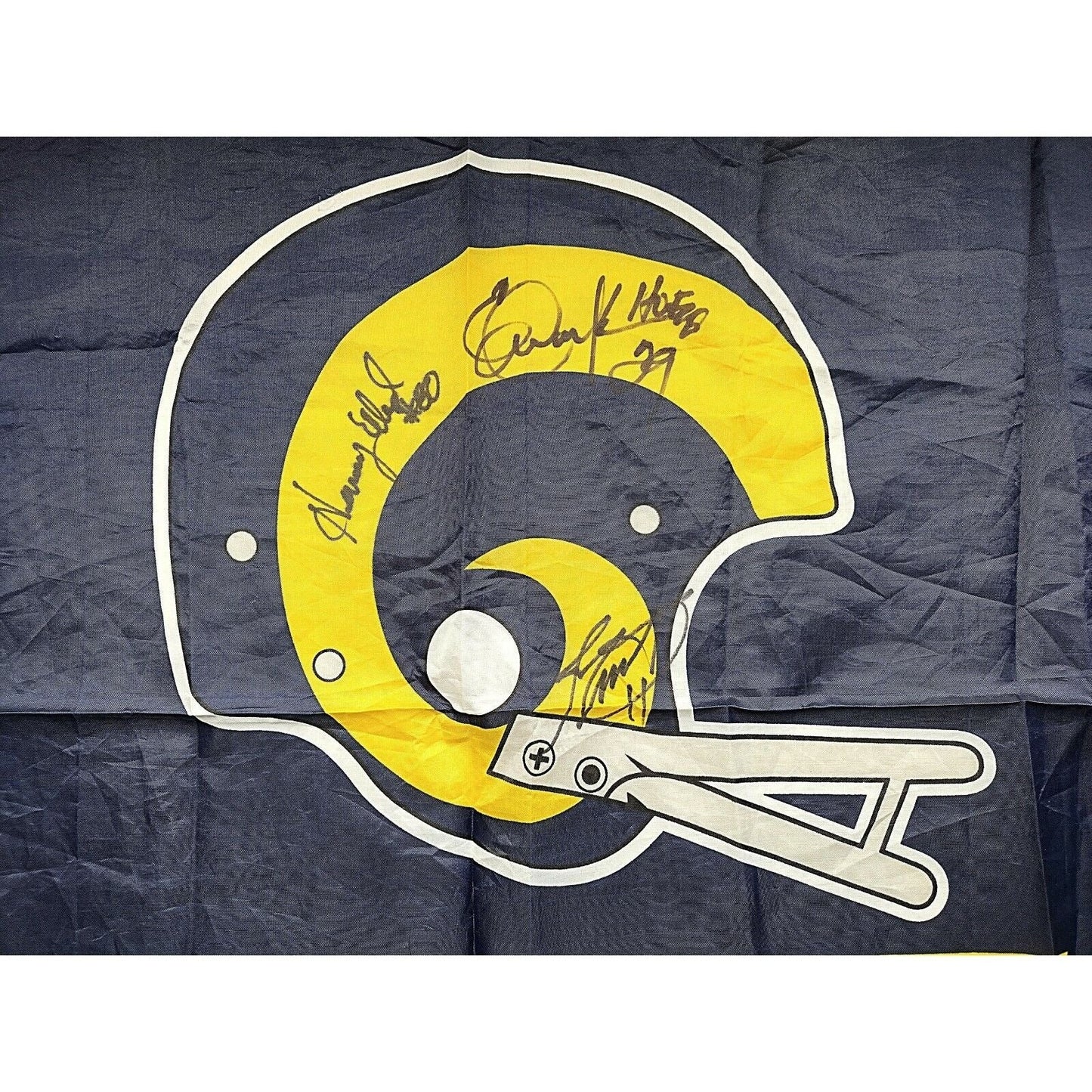LA Rams Legends Autographed Football Flag Eric Dickerson Jim Everett Henry Ellard — Beckett Authentication