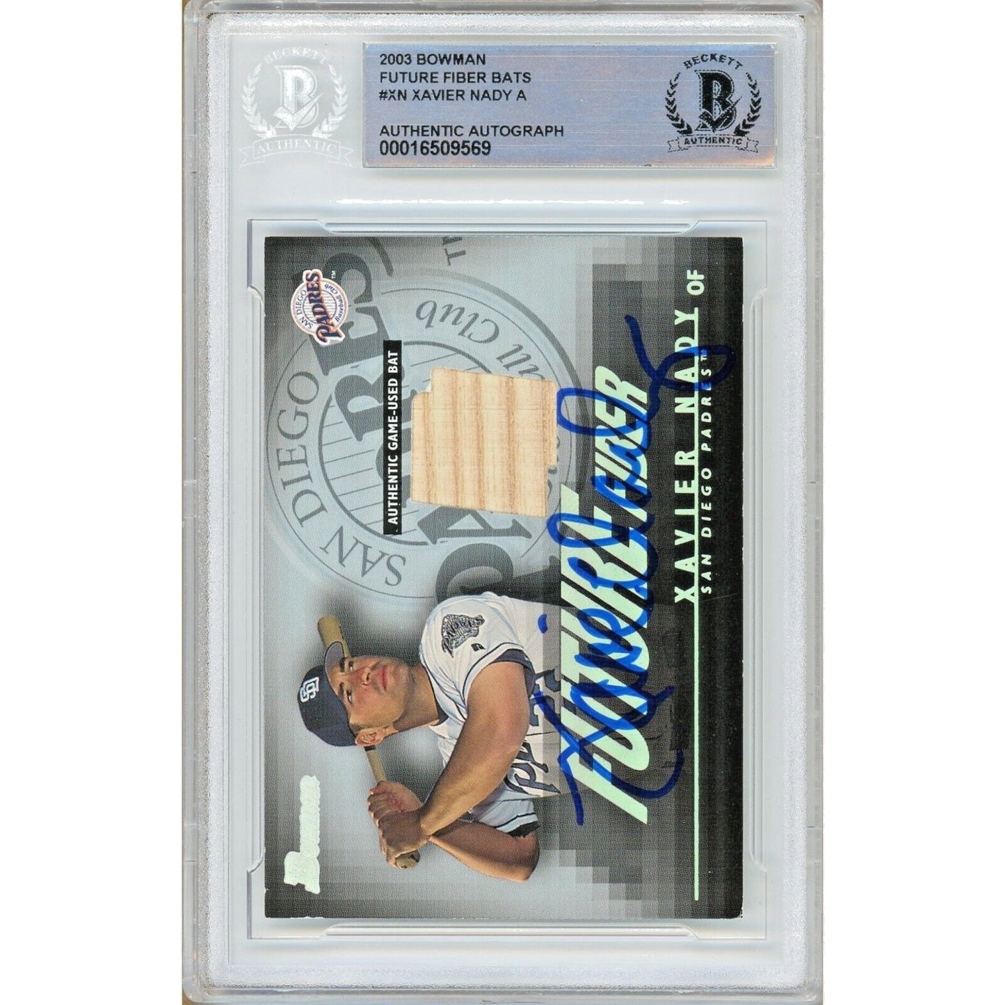 Xavier Nady San Diego Padres Signed 2003 Bowman Future Fiber Bats Card Beckett Auth Auto