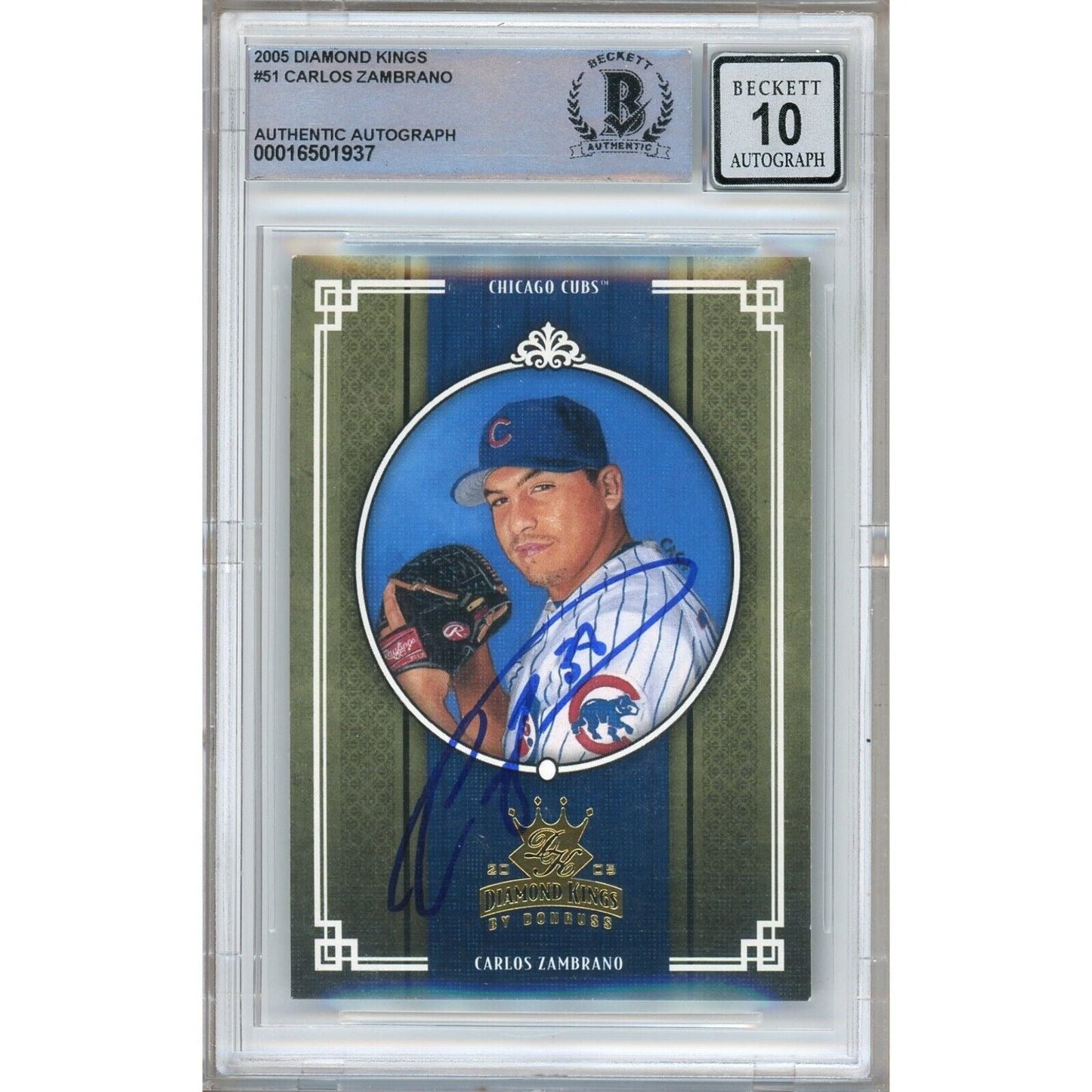 2005 Donruss Diamond Kings #51 — Carlos Zambrano Chicago Cubs Autographed Trading Card — Beckett Authentication