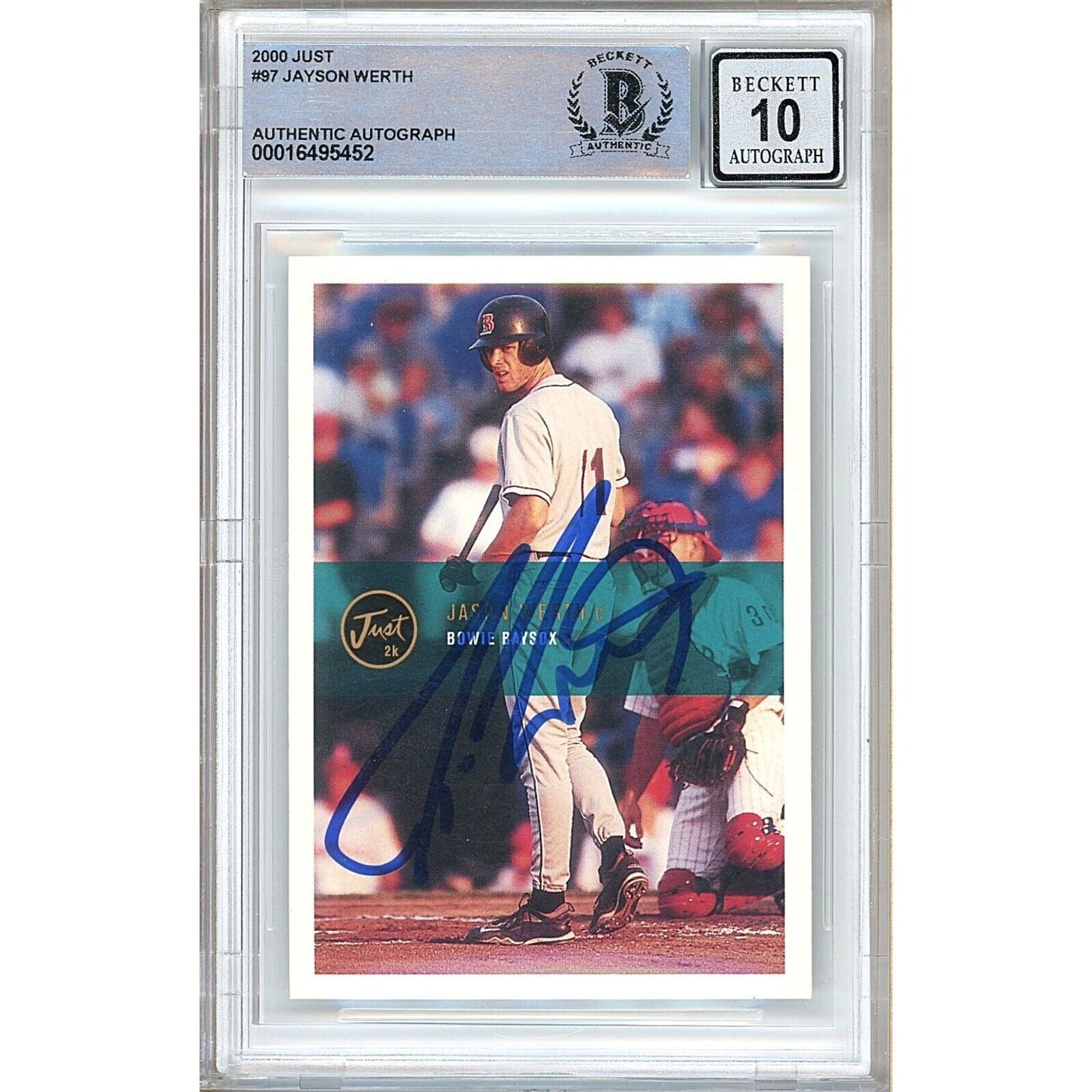2000 Just Rookies #97 — Jayson Werth Orioles Autographed Trading Card — Beckett Authentication